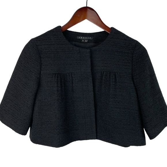 Theory | Tilford Black Tweed Elbow Sleeve Shrug Crop Jacket - Picture 1 of 8